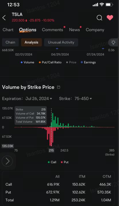 Tesla Investors, Speculators Rush to $200 Puts as Disappointing Earnings Spark Stock Sell-Off