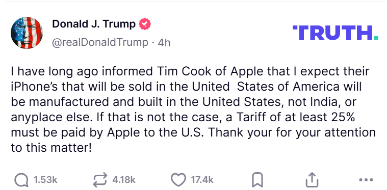Apple Put Options Volume Rise as Trump Threatens New Tariffs: Options Chatter