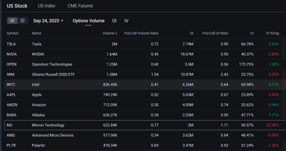 美光的期權交易量激增，儘管業績超預期，股價仍下滑：期權動態