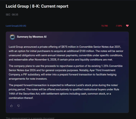 Lucid Shares Tumble 7.8% Amid Private Offiering of Convertible Notes