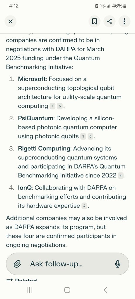 DARPA in negotiations with RGTI and MS