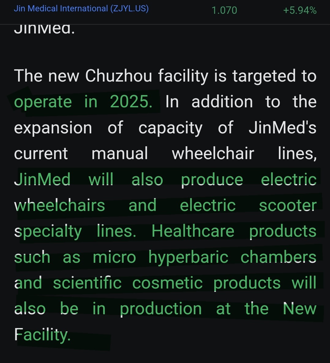 $中進醫療 (ZJYL.US)$ $ZJYL僅靠輪椅是賺不到錢的!!! 在2025年新設施開放後，業務模式將會有巨大改變。 這家公司已經盈利！