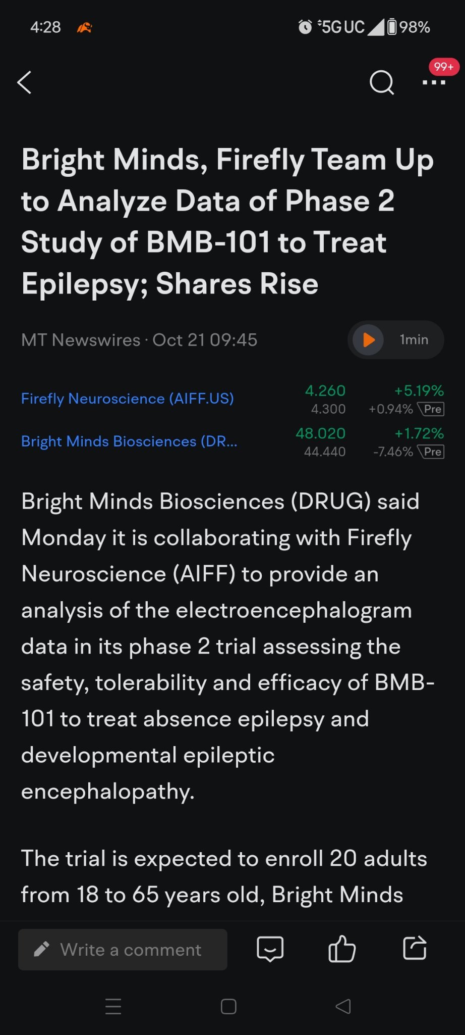 $Bright Minds Biosciences (DRUG.US)$ $Firefly Neuroscience (AIFF.US)$ Oh boy!!!!