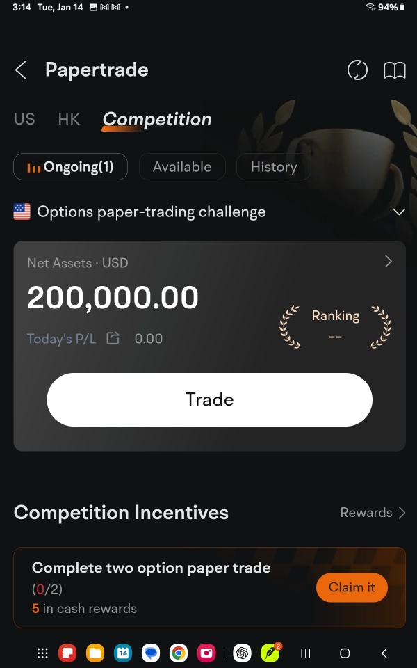 I am excited to participate in the Options Paper-Trading Challenge on Moomoo!