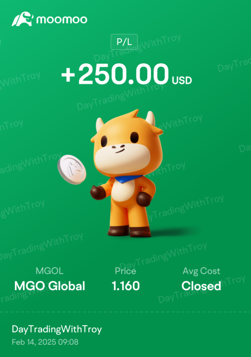 🚀 もう一つの勝利！MGOグローバル（MGOL）で+$250の利益！💰$1.160で購入し、しっかりとした利益で閉じました。📈🔥