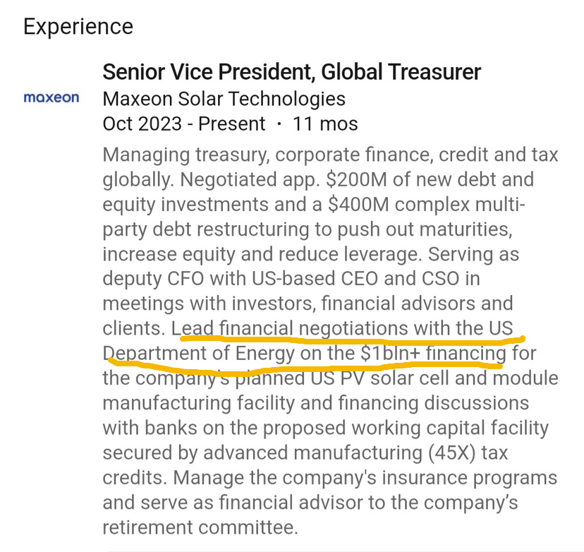 $Maxeon Solar Technologies (MAXN.US)$ 麥盛太陽能科技有限公司：肯奧爾森獲委任臨時財務長，由 2024 年 9 月 1 日起生效 來自他的 LinkedIn