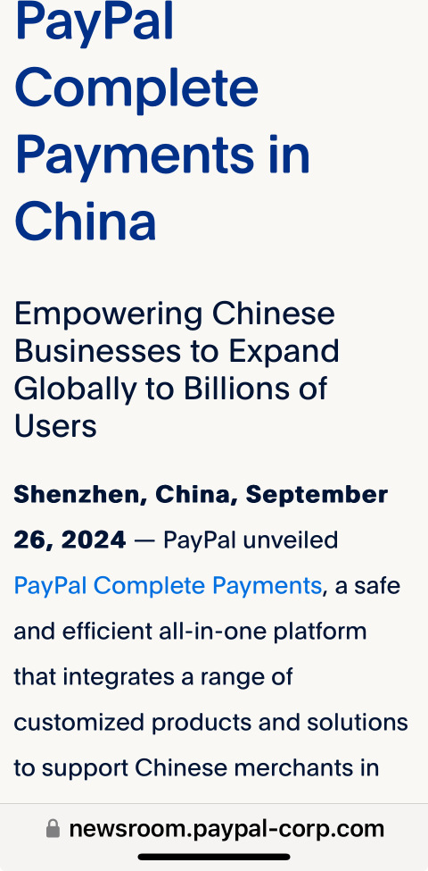 Paypal Chinese Market…