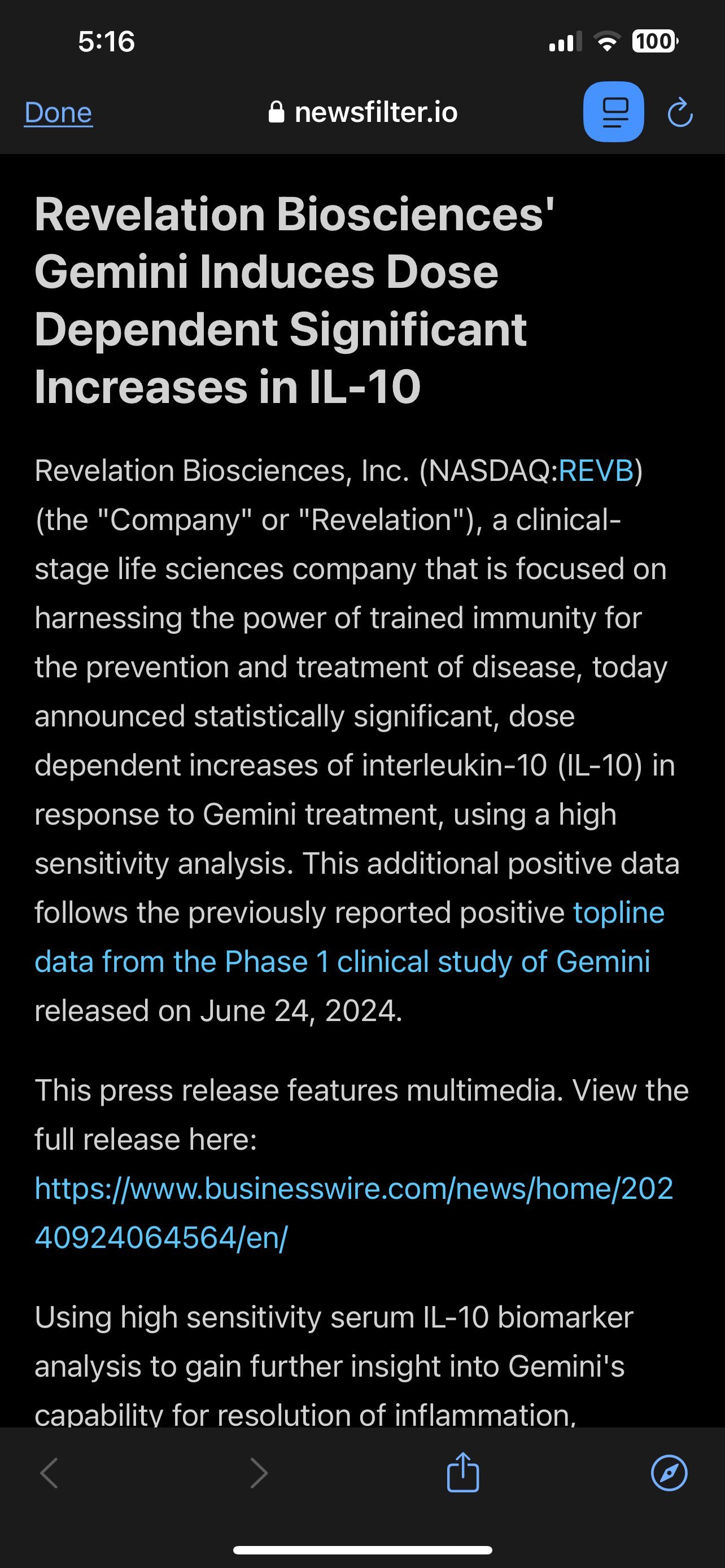 $Revelation Biosciences (REVB.US)$ 🏁🏁🏁资讯非常棒！