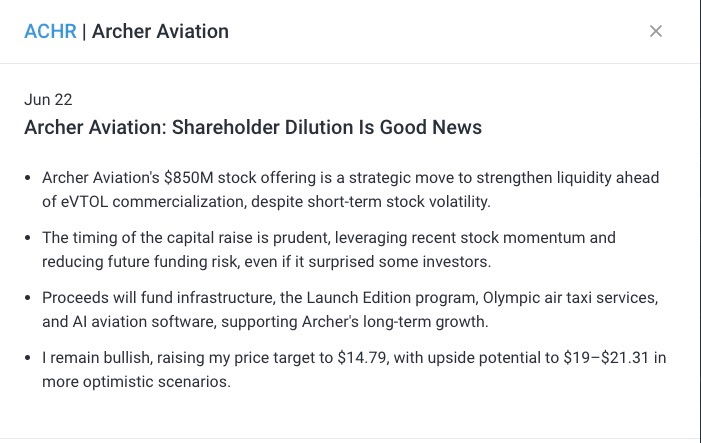 $Archer Aviation (ACHR.US)$ 💲💲🫶💲💲