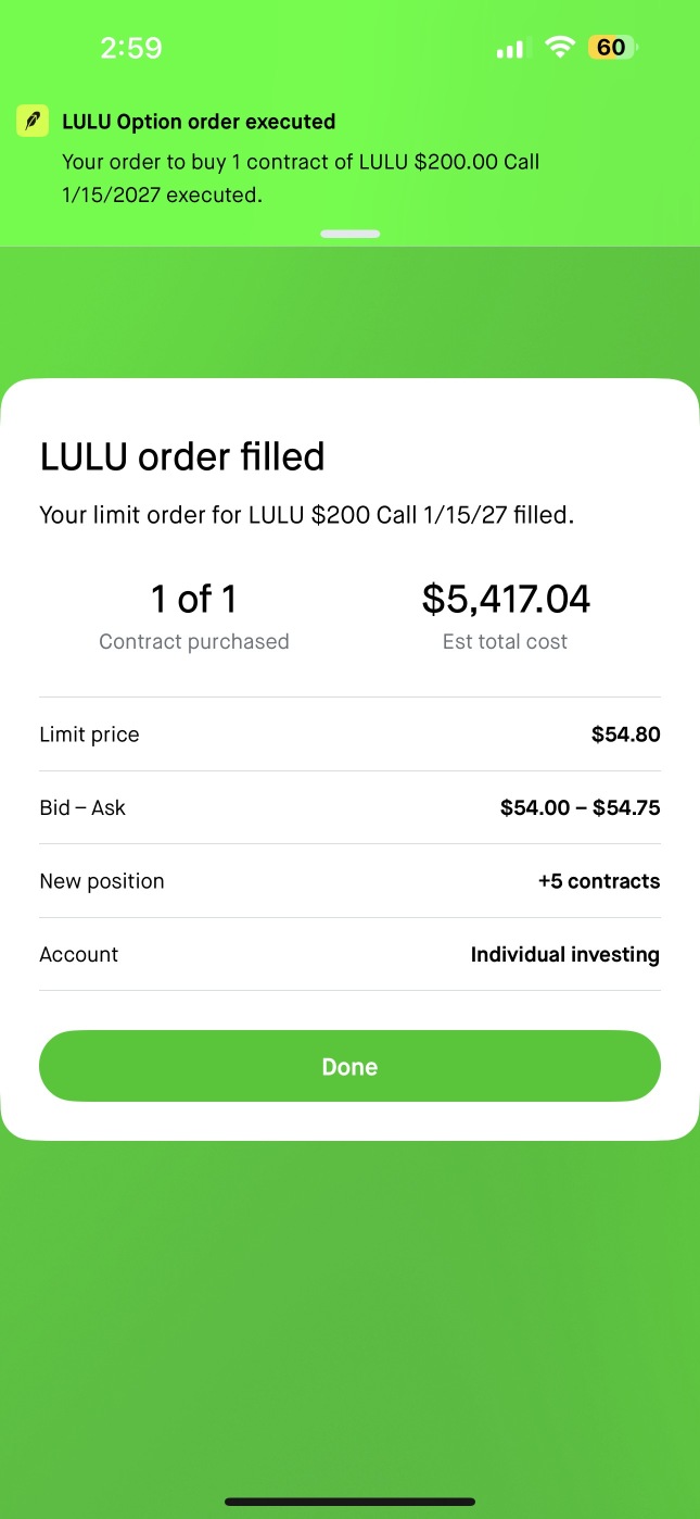 I’m $LULU biggest bull and I continue to average down on my position and hoping it will be 260 before earnings, r u long?🚀💔