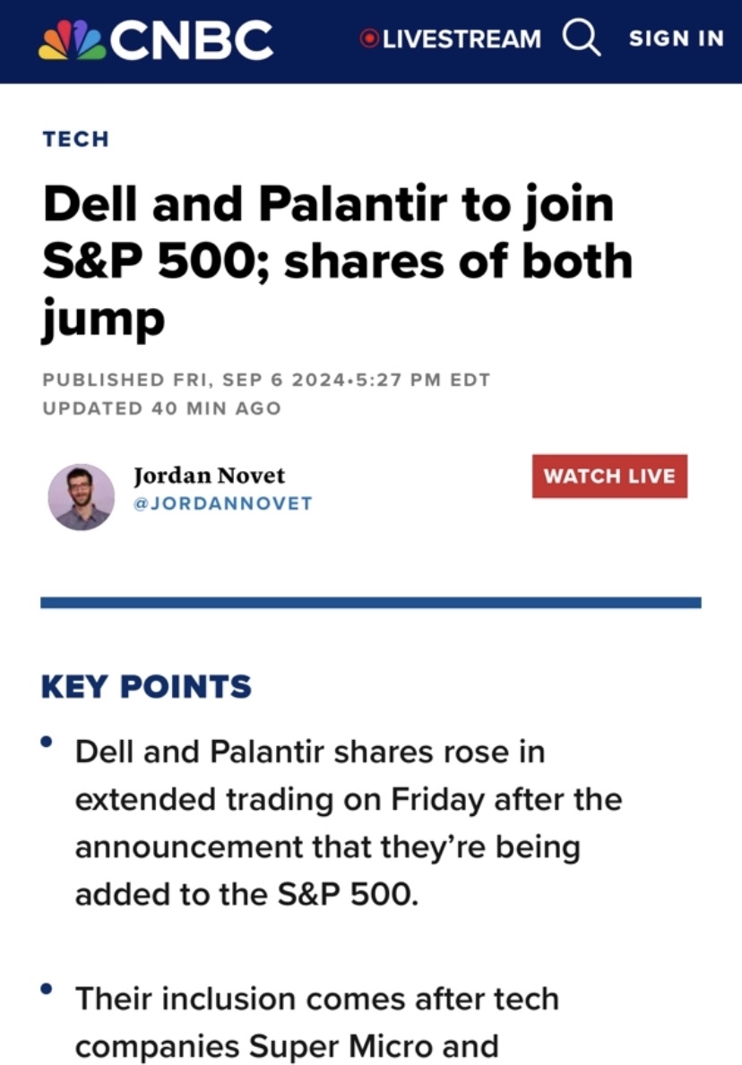 パランティアテクノロジーズがS＆P 500に参加しています📈、DELLも参加しています⁉️🤯