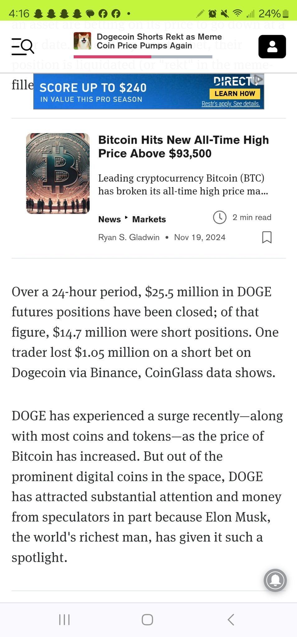 $狗狗币 (DOGE.CC)$ 我喜欢这个。做空的人赔大了。1500万美元的空单已经平仓。自从我们达到0.42美元以来，最近4小时有600万美元的交易。所有持有者很快就要进来了。再上月球。