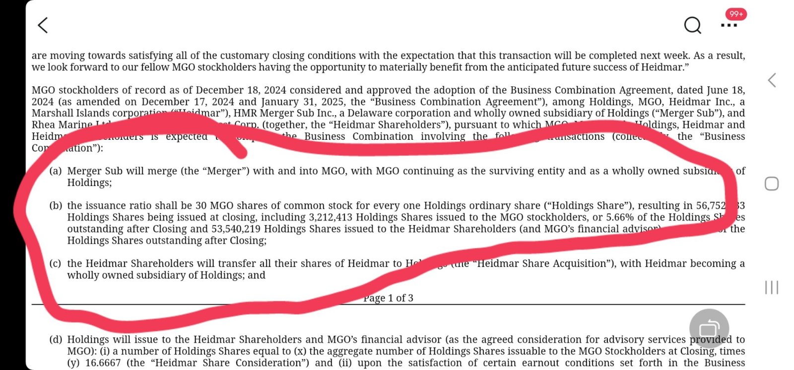 $MGO Global (MGOL.US)$ 準備好驚訝吧 👏。 14小時前 第二份文件 公司自己表示，每30股mgol你將獲得1股!!!!! 所以我不再回復那些無意義的熊市，傳播虛假信息。
