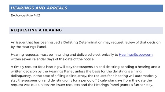 Delisting is Stayed pending appeal