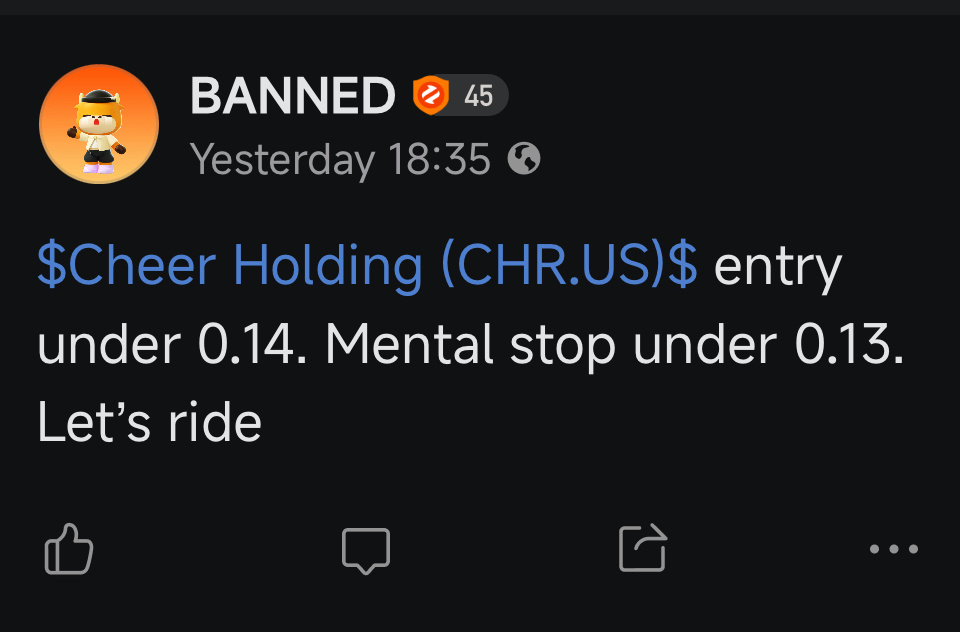 $Cheer Holding (CHR.US)$ Follow me for more and don’t be greedy or you’ll be slaughtered