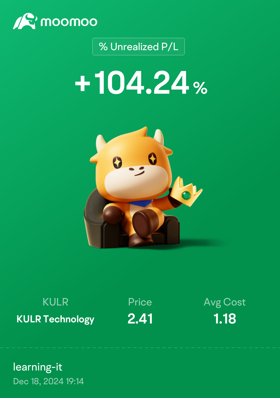 $KULR Technology (KULR.US)$ 雖然沒有像你們中的一些人那樣早進入，但對這個位置仍感滿意