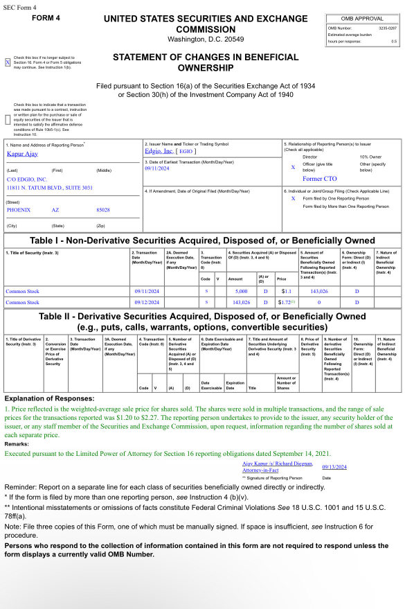 EDGIO | 4: Statement of changes in beneficial ownership of securities-Officer Kapur Ajay