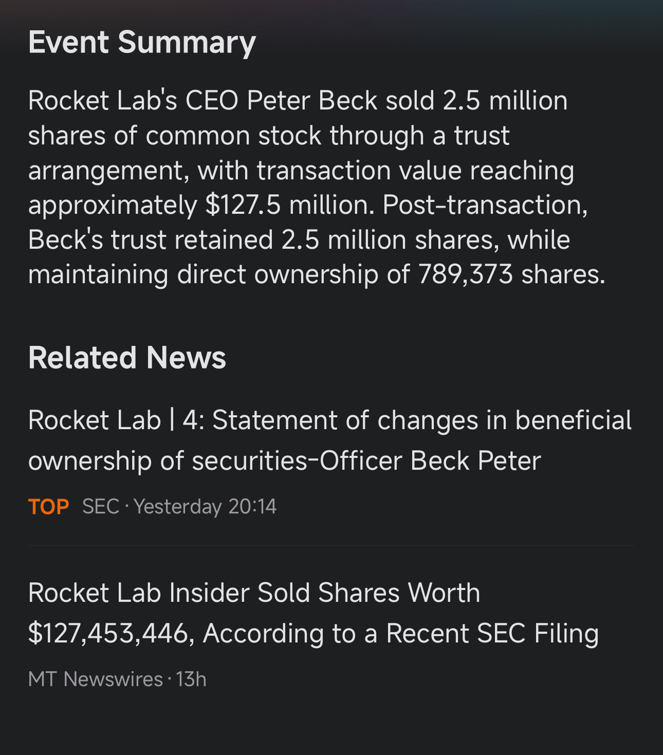 RKLBのCEOが保有株式の約43%を売却 - moomooコミュニティ