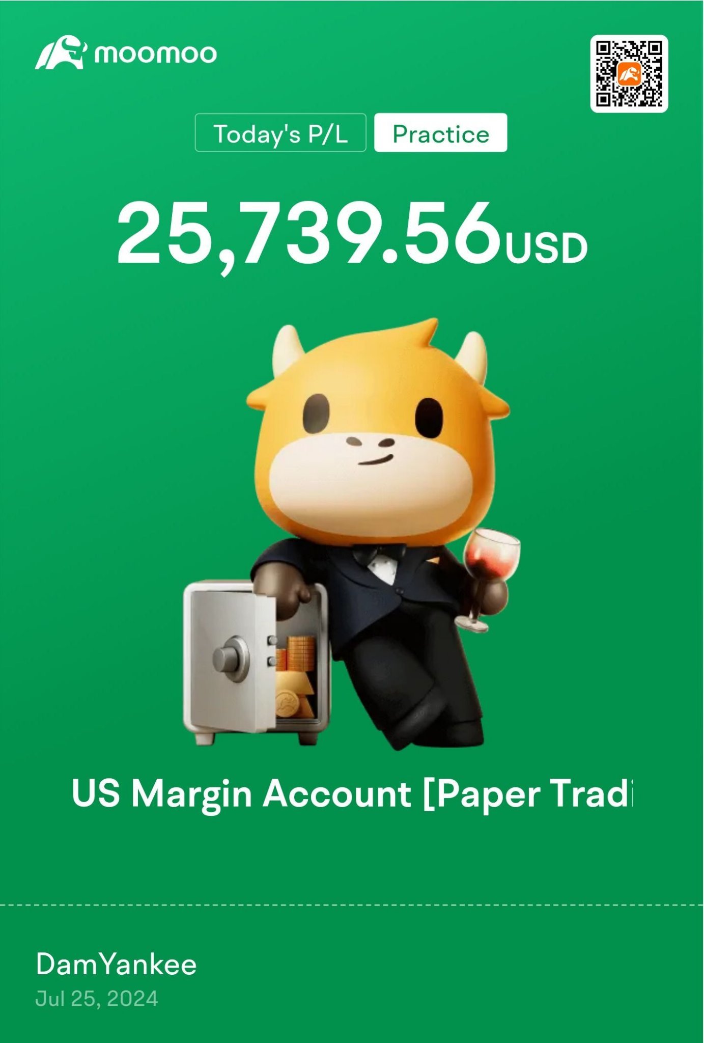 Not a bad day for the papertrade account.