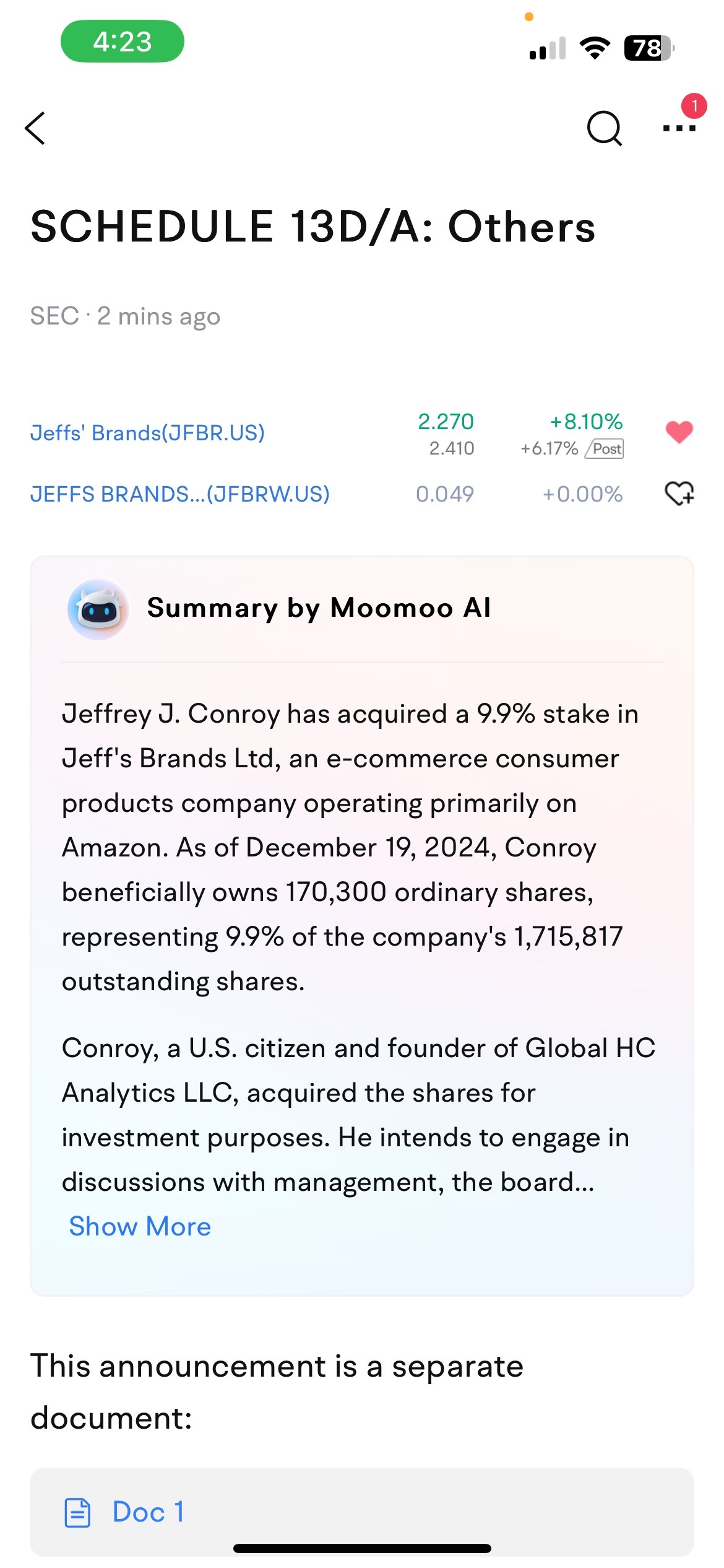 $Jeffs Brands Ltd (JFBR.US)$