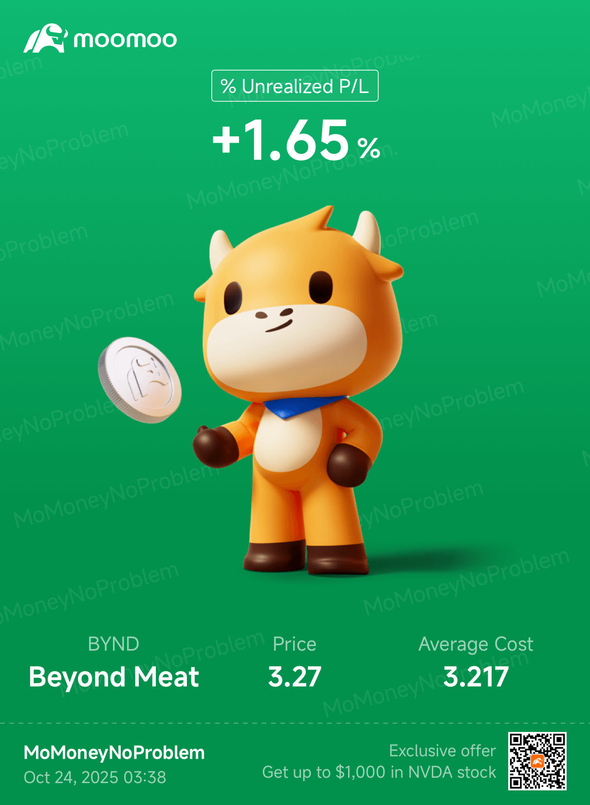 $Beyond Meat (BYND.US)$ 加州時間凌晨3:37，已經設了6:25的鬧鐘看火箭發射 🚀🚀🚀待會兒見