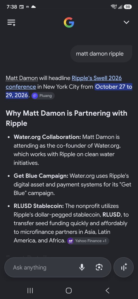 ข่าวดีสุดๆ!!!! ผมได้คุยกับ Brad มา เขาฝากขอบคุณชาว XRP ARMY ทุกคนเลยครับ เพราะเงินบริจาคของพวกคุณแท้ๆ พวกเขาเลยมีปัญญาจ่ายเงินหลายล้านเหรียญจ้าง Matt Damon มาโปรโมท RLUSD ได้