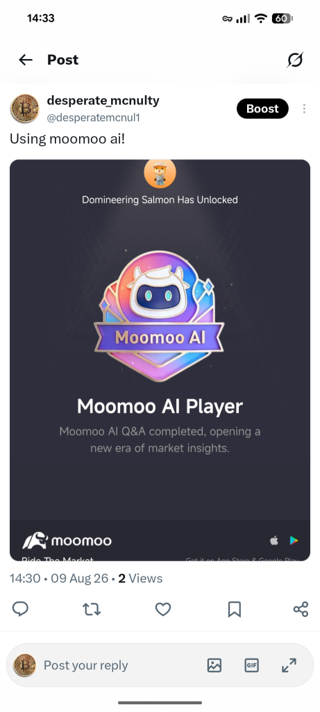 在 X 上分享 moomoo AI 徽章