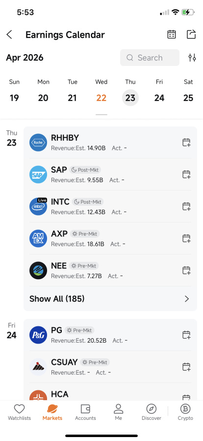 My earnings season feature