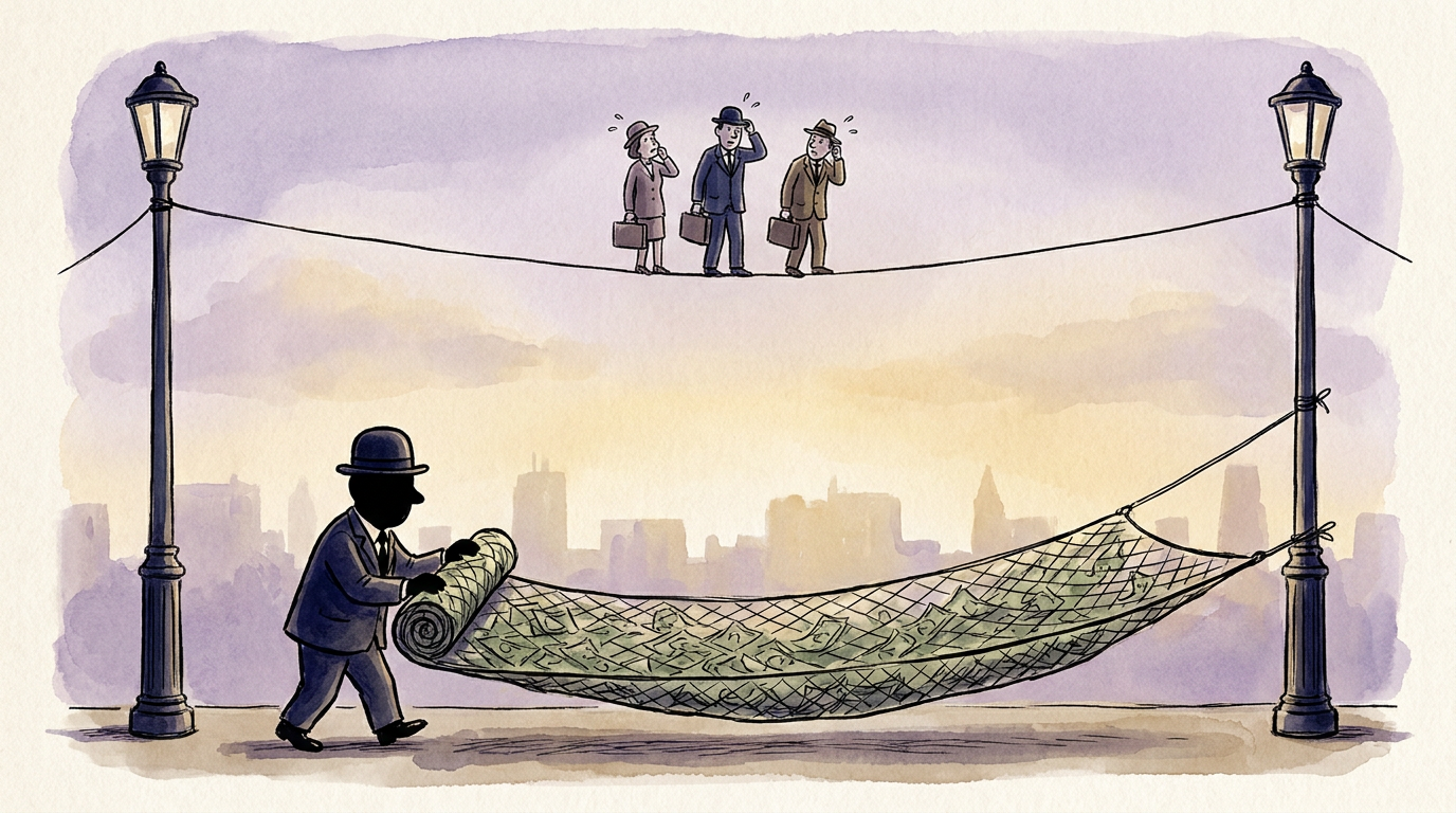 ตาข่ายนิรภัย (Safety net) ที่กำลังถูกม้วนเก็บอย่างช้าๆ