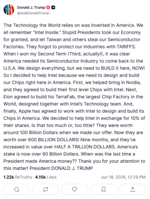 Insider Alert | Trump Touts $60B Intel Position, Announces Apple-Intel Partnership to Build Chips in the U.S.