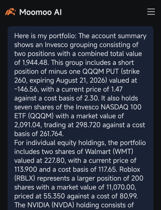 Moomoo AI portfolio analysis