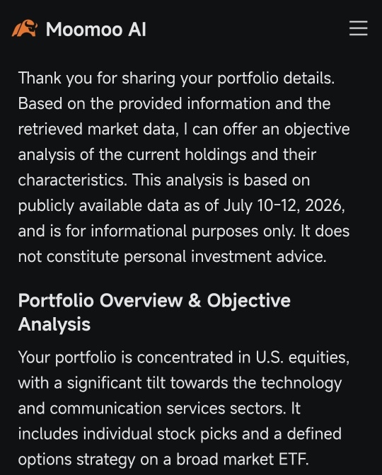 Moomoo AI portfolio analysis