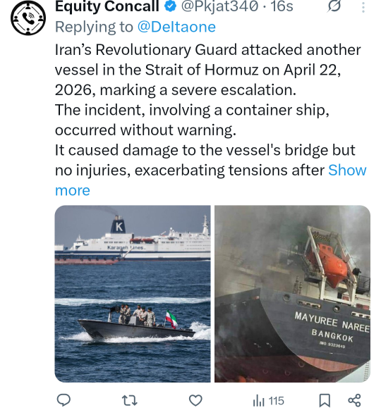 🚨 Iran’s Revolutionary Guard attacked another vessel in the Strait of Hormuz on April 22, 2026, marking a severe escalation.