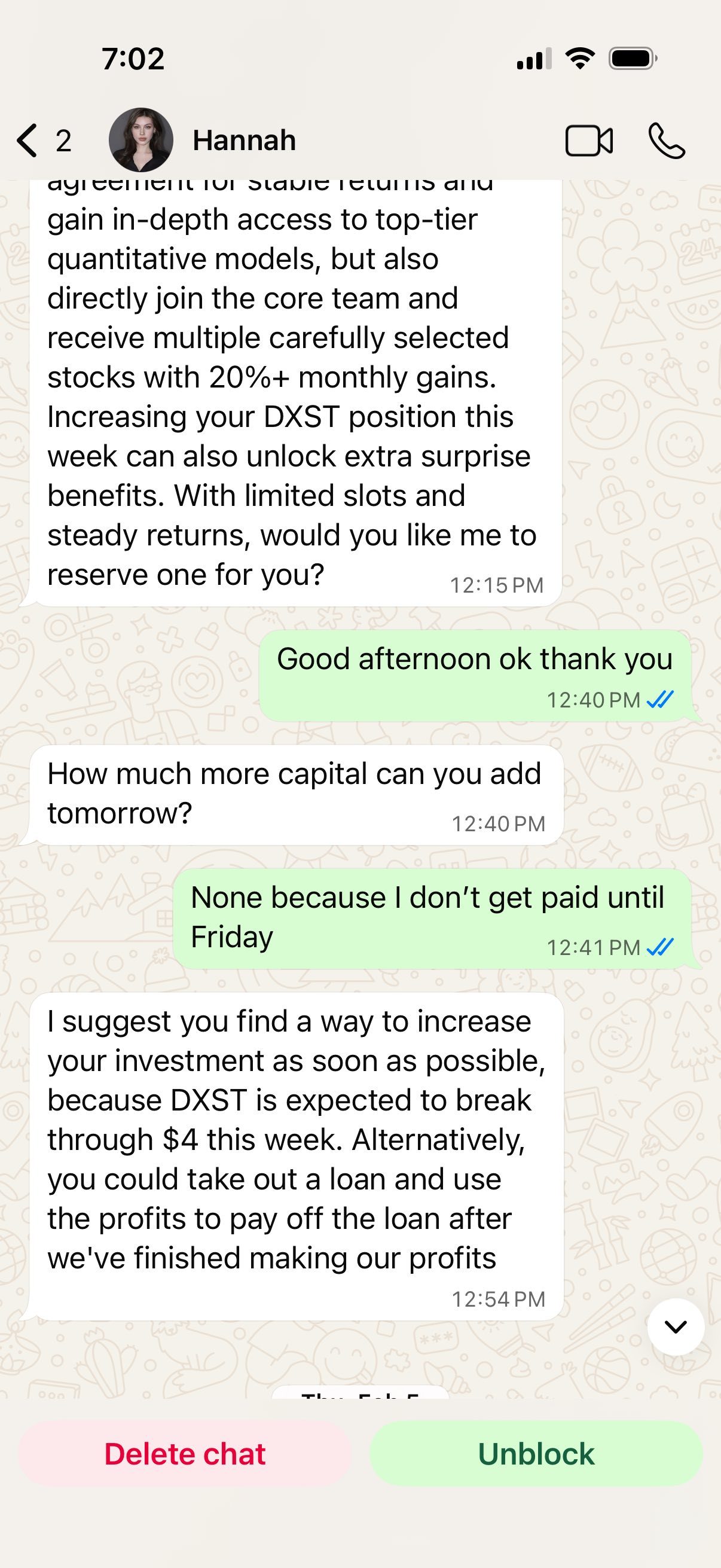 $Decent Holding (DXST.US)$ 1400 I bought in at 1.30 hannah claim she was help me and the stock was supposed to rise to 4.00 by this Monday and the stock was 2.00 last week she told me to hold it and not to sell it so I believe her and hold it and than ig keeps on going down all the way to .20 so I ended up selling it st .35 and lost over 1400 because I believe her so stay away from this stock, hannah, and Marcus Ellington because there scammers because after it went down they don’t respond...