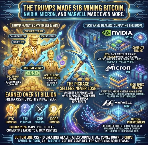 Crypto & Stocks | The Trumps Made $1B Mining Bitcoin. NVIDIA, Micron, and Marvell Made Even More.
