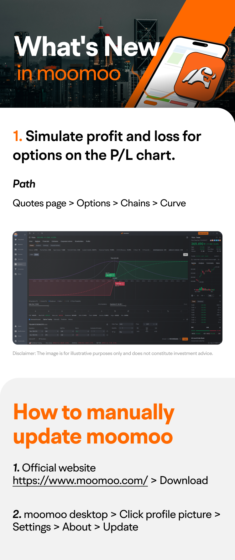 What's New: Simulate profit and loss for options on the P/L chart on moomoo desktop