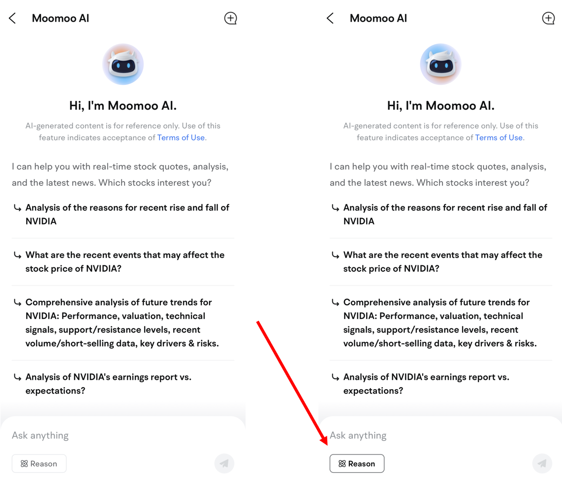What should you do when you encounter challenges in investing?  The Moomoo AI is now live, and we believe it can help you[Laugh] You can now use the Moomoo AI on both mobile and desktop to ask a variety of investment questions about trending topics, market movements, individual stocks, and more.Before using the Moomoo AI feature, you need to update the [Share Link: app] to the latest version. Path 1:「Search」>「Moomoo AI」>「Start AI Conversation」 Path 2:「Stock Details Page」>「Moomoo ...