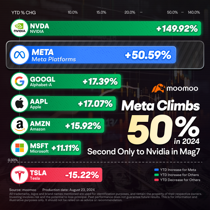 2024年、マグ7レースでNvidiaに次ぐ50％の成長を見せたメタ株が好調。次は何か？