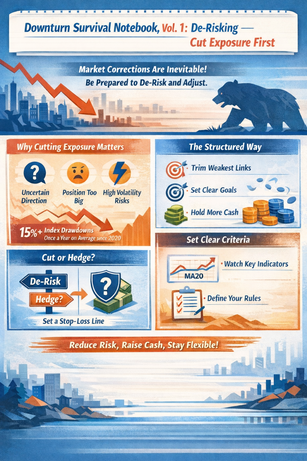 Even though the U.S. stock market is known for its long-term upward trend, market declines are far from rare. Statistically, index drawdowns of 15% or more have occurred at least once in almost every year since 2020, while 8–10% pullbacks are even more frequent.  Since declines tend to be deep and fast, the damage can be significant. That’s why investors need a practical, actionable playbook for surviving down markets.  Moomoo Le...