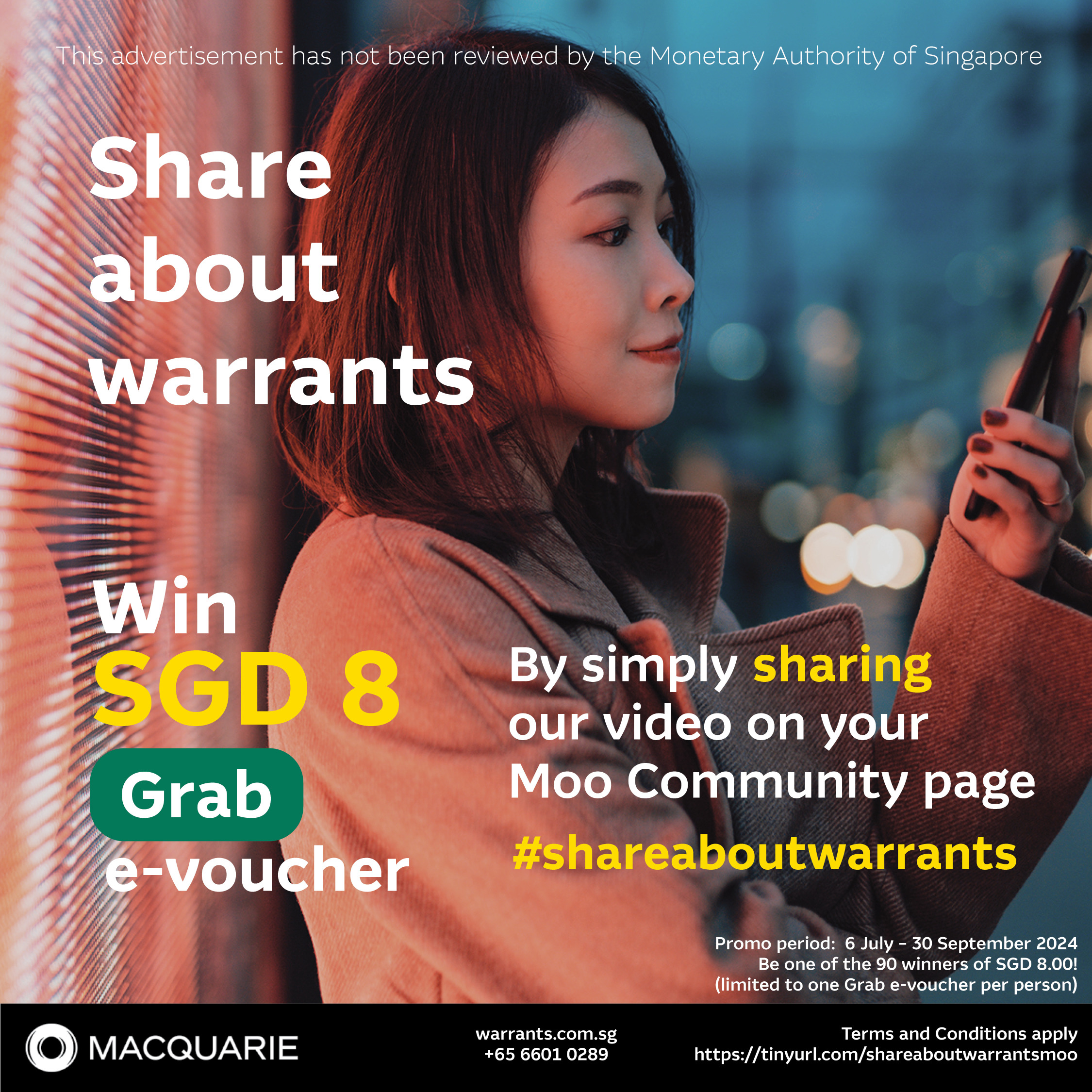 Share about warrants and stand a chance to get SGD 8 Grab e-voucher!