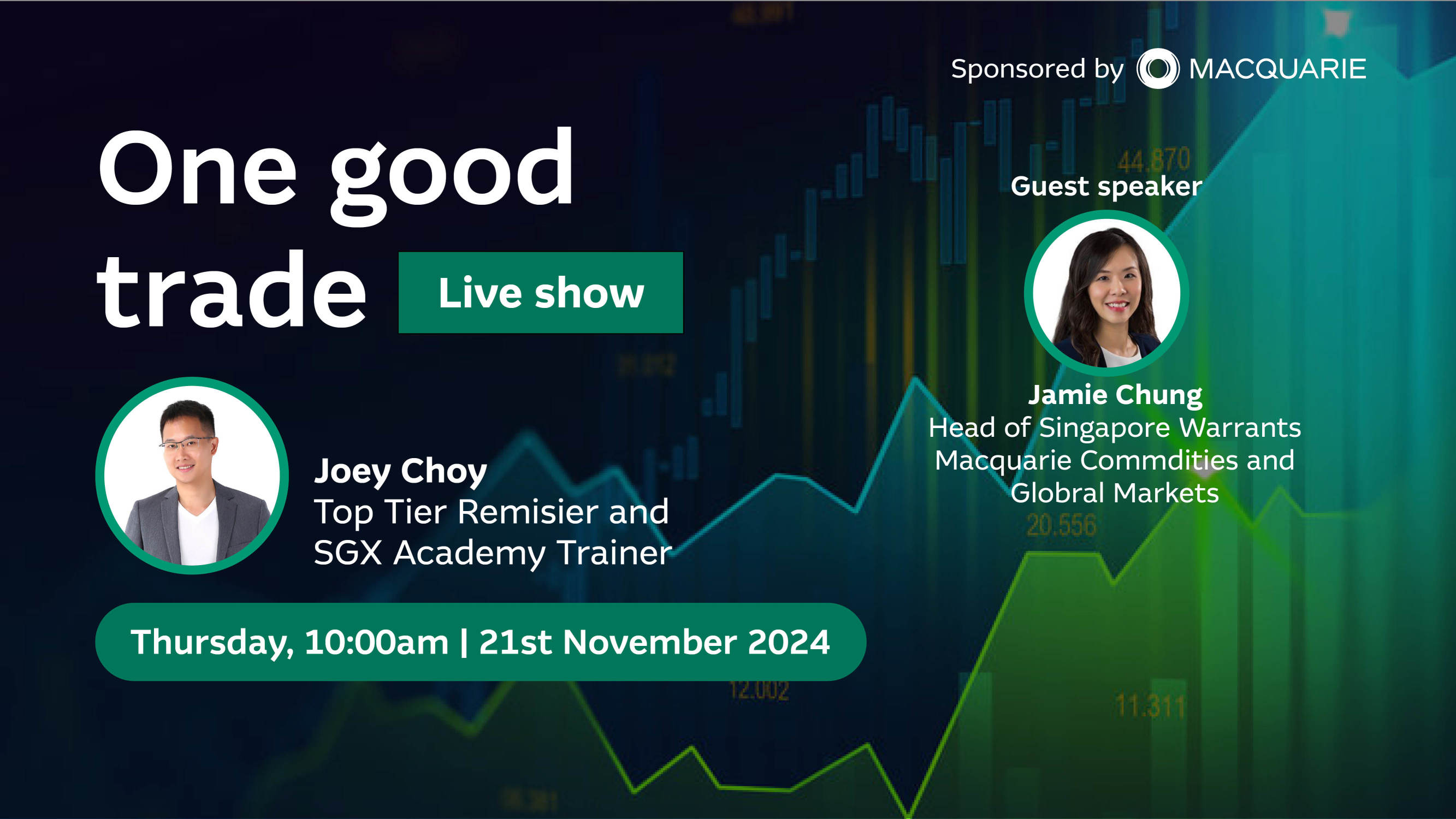 👂 Hear from SGX Academy Trainer Joey Choy! LIVE at the 10AM webinar show “One Good Trade”! 