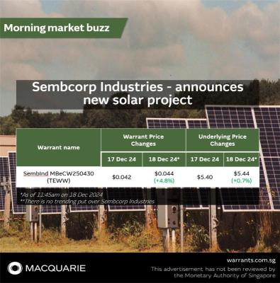 Sembcorp Industries - announces new solar project