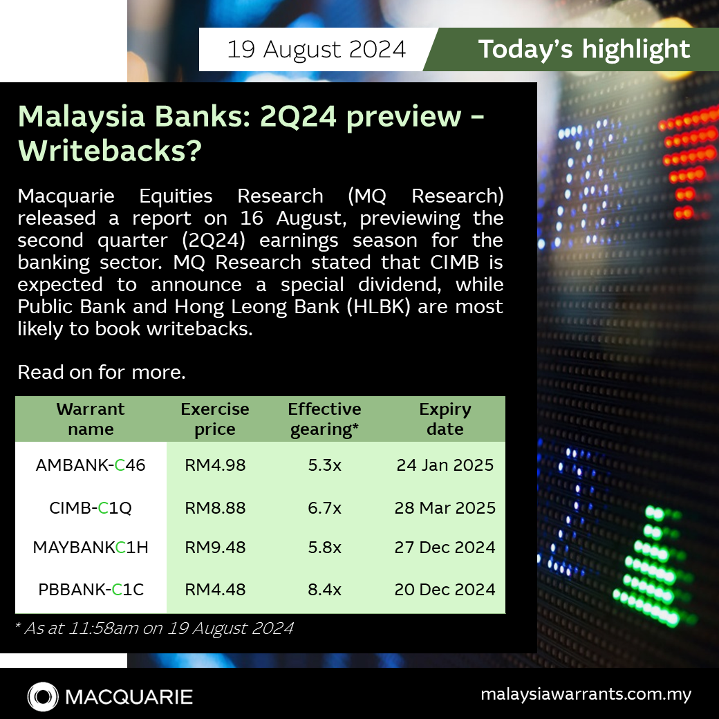 💡マレーシア銀行: 2Q24 プレビュー-貸倒損失回収?