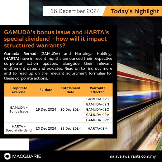 💡‼️ GAMUDA’s bonus issue and HARTA’s special dividend – how will it impact structured warrants?