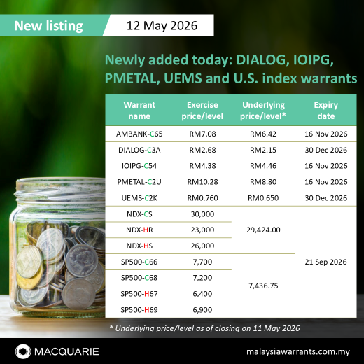 ✨ Newly added today: DIALOG, IOIPG, PMETAL, UEMS and U.S. index warrants
